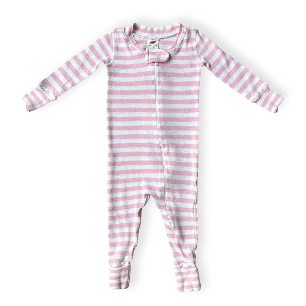 Monica + Andy 6-9M Organic Cotton Pink & White Striped Zip Footed Pajamas